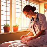A vibrant, inspiring illustration of an individual, potentially a healthcare professional, radiating authenticity and passion. Visual elements subtly weave around them, representing personal stories and unique experiences that shaped their journey, emphasizing 'not just facts, but a story.' The overall impression is memorable, impactful, and deeply human. Soft, warm lighting, professional but inviting setting.