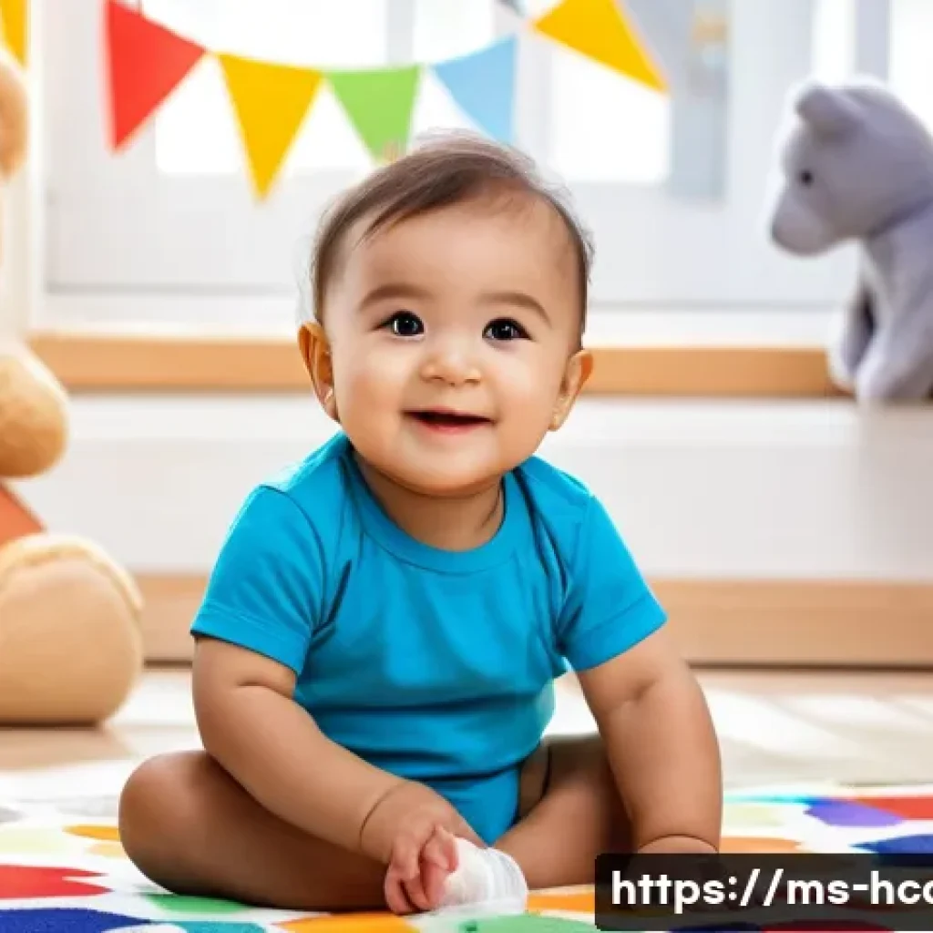 건강관리사 자격증 최신 경향 분석 - **A cheerful toddler (approximately 2 years old) sitting on a patterned playmat in a brightly lit nu...