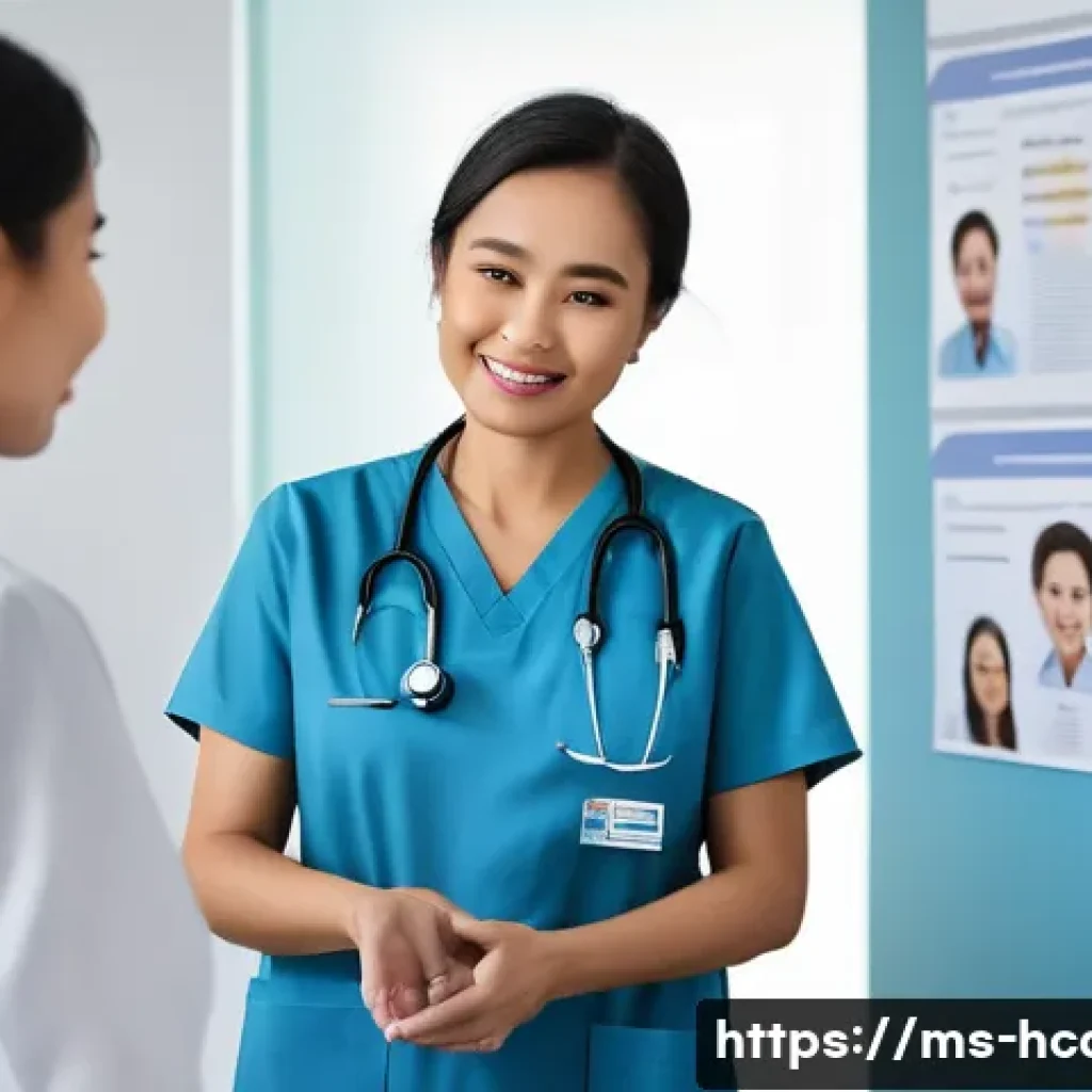 건강관리사와 관련된 국가 자격 기준 - A compassionate Malaysian healthcare worker in a clean, modern clinic setting, wearing professional ...
